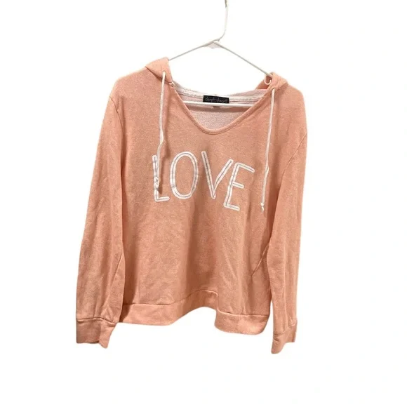Derek Heart Peach Hoodie with 'LOVE' Graphic Women’s Size L Long Sleeve Top - Picture 1 of 10